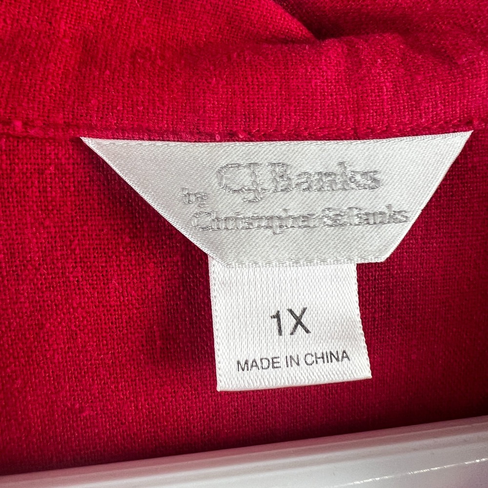 CJ Banks Womens Shirt 3/4 Lace‎ Tie Sleeves Button Up Linen Blend Size 1X - Picture 7 of 8